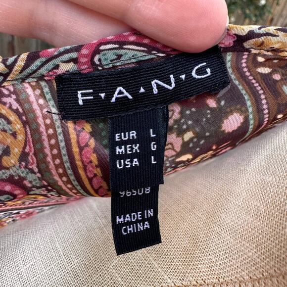 Fang Sheer Lace Paisley Flutter Peasant Boho Long Batwing Blouse Large - Picture 11 of 12